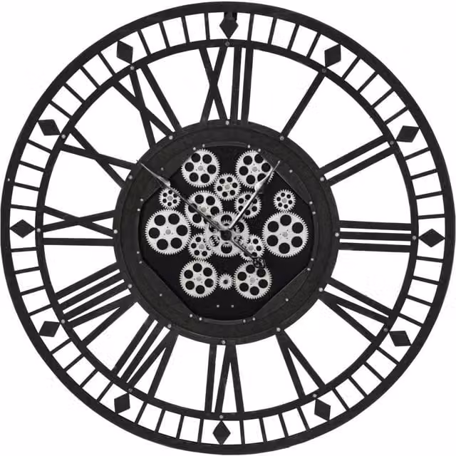 Libra Interiors Gibbons Grey Skeleton Moving Cog Wall Clock, Diameter: 90 cm