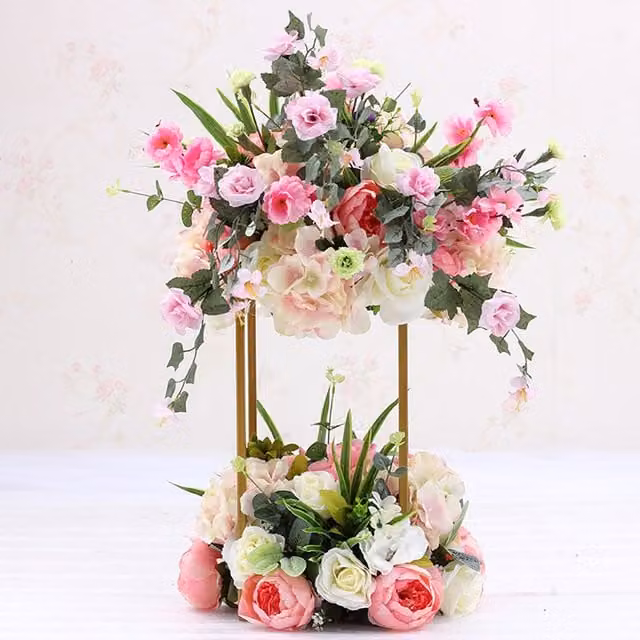 Livingandhome Gold Rectangular Metal Tabletop Flower Stand for Weddings and Parties, W/D/H: 80 x 80 x 80 cm