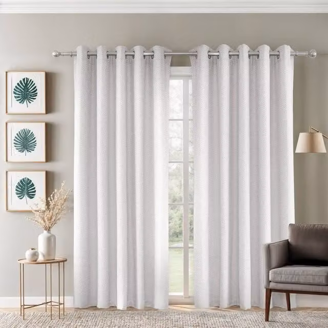 New Edge Blinds Amaranth Geometric Eyelet Curtains in White, Width: 168 cm, Drop: 229 cm