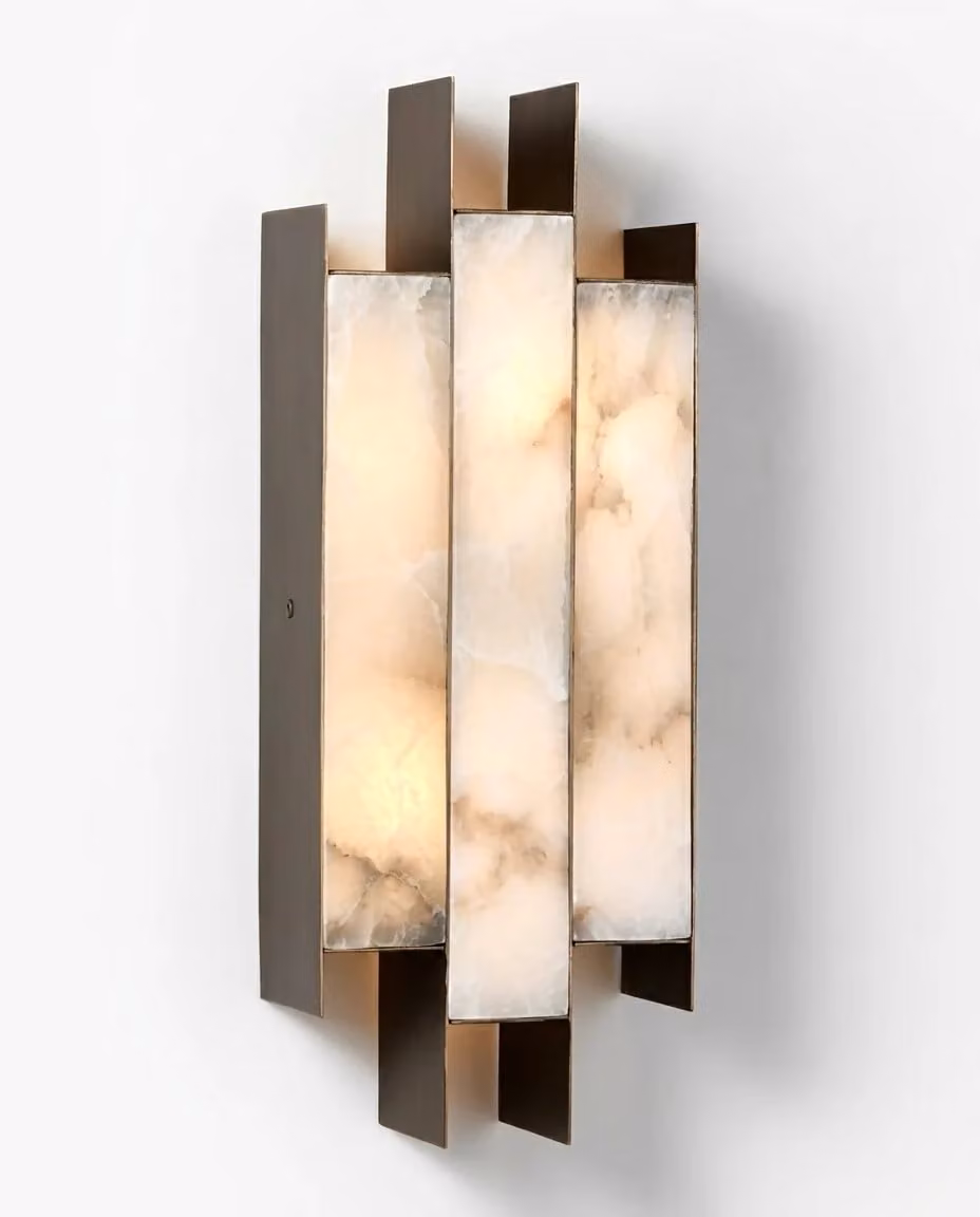 Araco Lumière Frozen Aero Alabaster LED Wall Light in White and Bronze