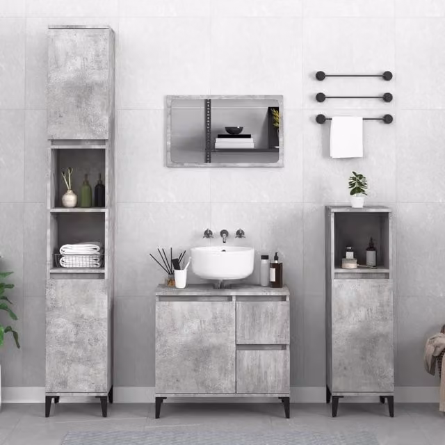 Berkfield Home Modern Grey Bathroom Cabinet with Internal Shelves and Hinged Doors, W/D/H: 30 x 30 x 190 cm