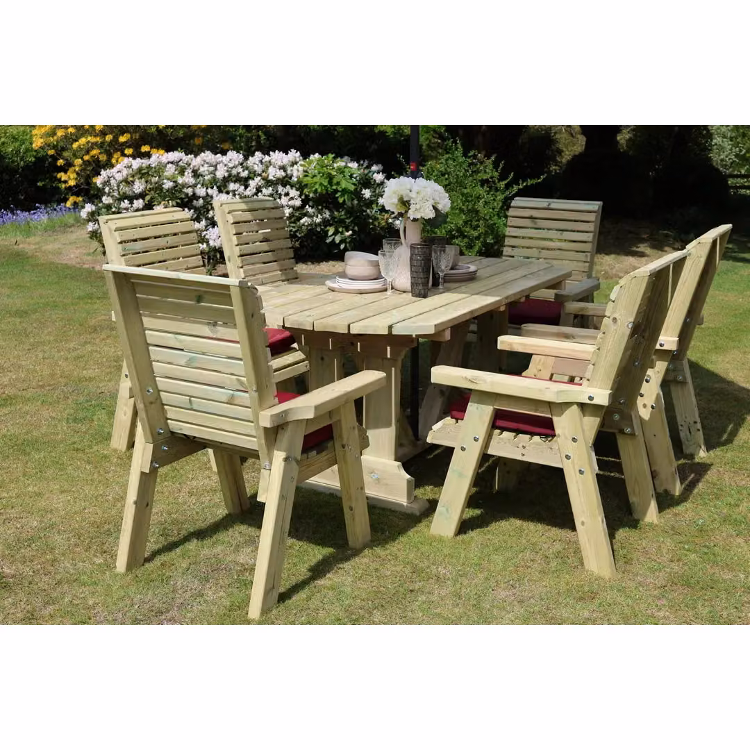 Churnet Valley Garden Furniture Ltd Ergo 6 Chair and Table Set with Cushions in Brown – 2