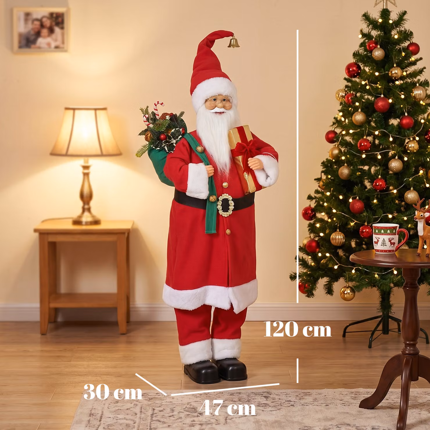 HOMCOM Singing and Dancing Animated Santa Claus Figure in Red and Gold with Gift and Sack, Sound and Touch Activated, Height: 121.92 cm – 3