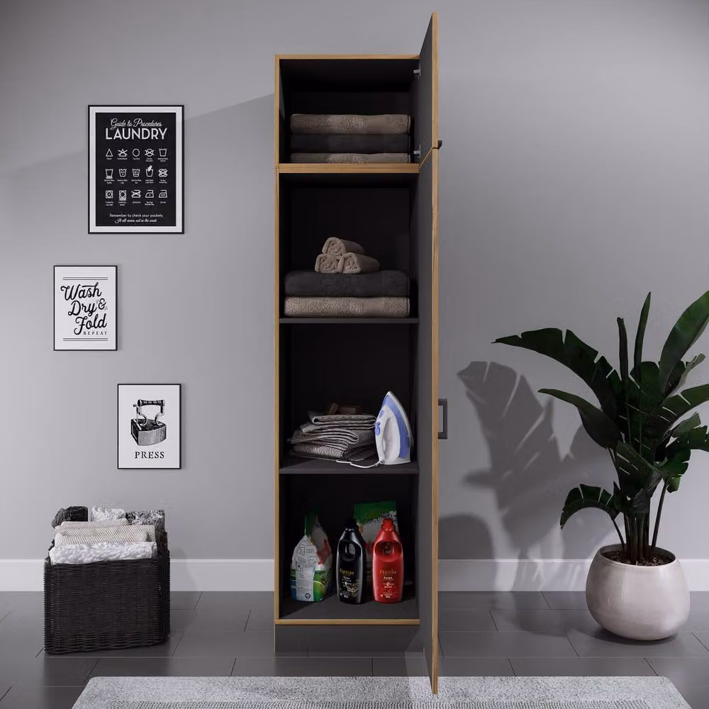 VCM Rislo Multi-purpose Freestanding Cabinet in Dark Grey with Hinged Doors and Internal Shelves, W/D/H: 50 x 60 x 200 cm – 2