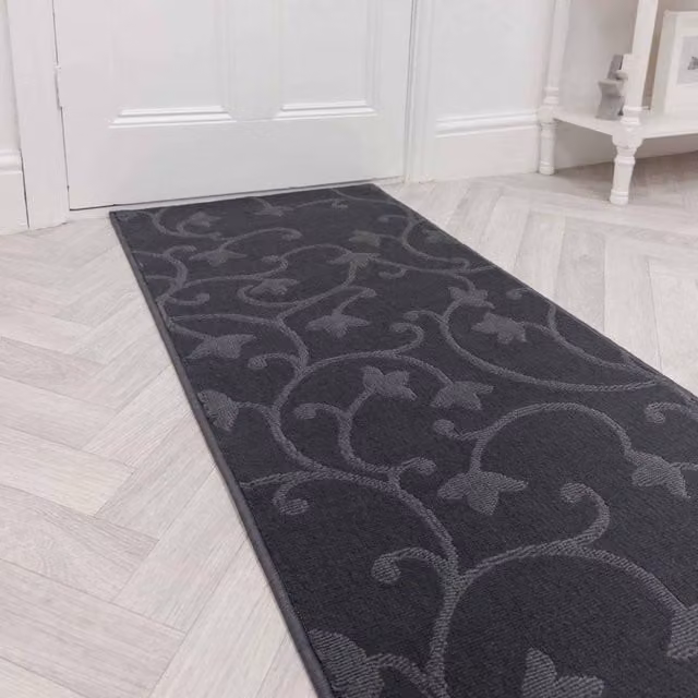 runrug Vines Hallway Carpet Runner Rug in Grey, W: 60 cm, L: 150 cm – 1