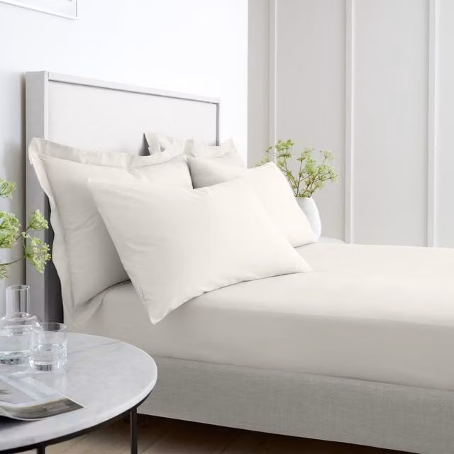 Bianca 200 Thread Count Cotton Percale Extra Deep Double Fitted Sheet in Beige, W/D/H: 140 x 200 x 32 cm