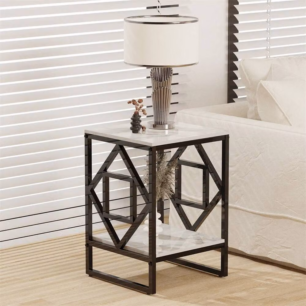 ERGOVEXA Modern Square Ceramic Side Table with X-Frame Metal Base in Black, White or Multicolour – 3