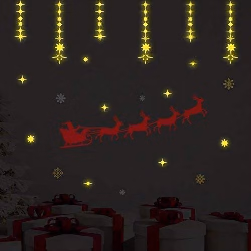 WALPLUS Glow in the Dark Christmas Wall Stickers and Moon and Stars Decals, Multicolour – 1