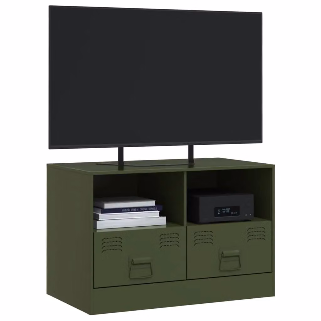 Berkfield Home Industrial Metal TV Cabinet in Matt Olive Green, W: 67 cm, D: 39 cm, H: 44 cm – 4
