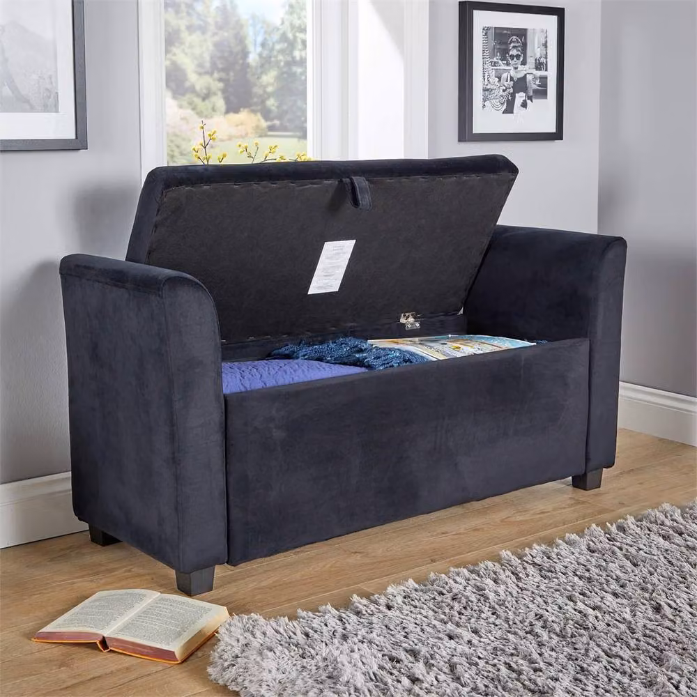 Nordara Black Velvet Ottoman Storage Box Window Seat – 3