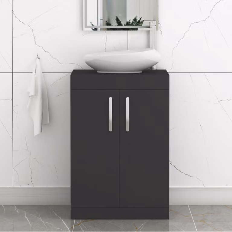 Royal Bathrooms Turin 500mm Floor Standing 2 Door Vanity Unit with Nova Countertop Basin in Matt Black