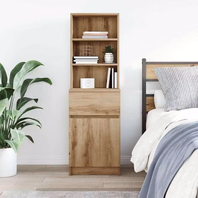 Berkfield Home Artisan Oak Bedside Cabinet, Brown, W/D/H: 39 x 35 x 125 cm