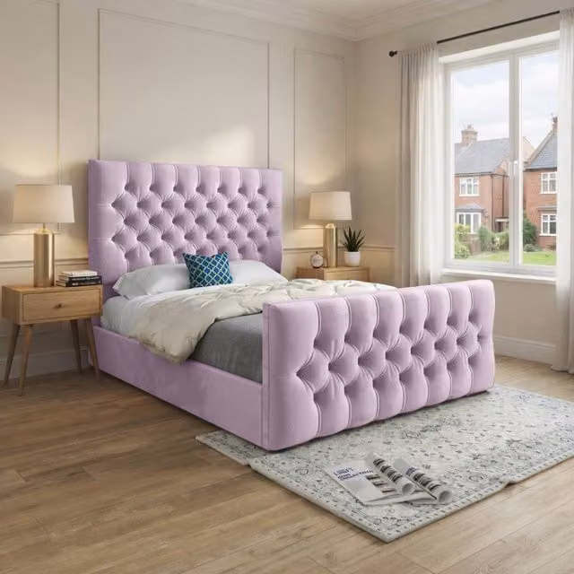 KDMD Workington Super King Upholstered Designer Bed Frame in Pink Soft Velvet