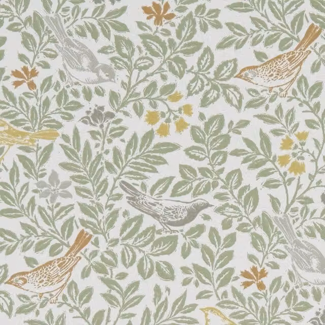Clarke & Clarke Bird Song Fabric in Green and Multicolour