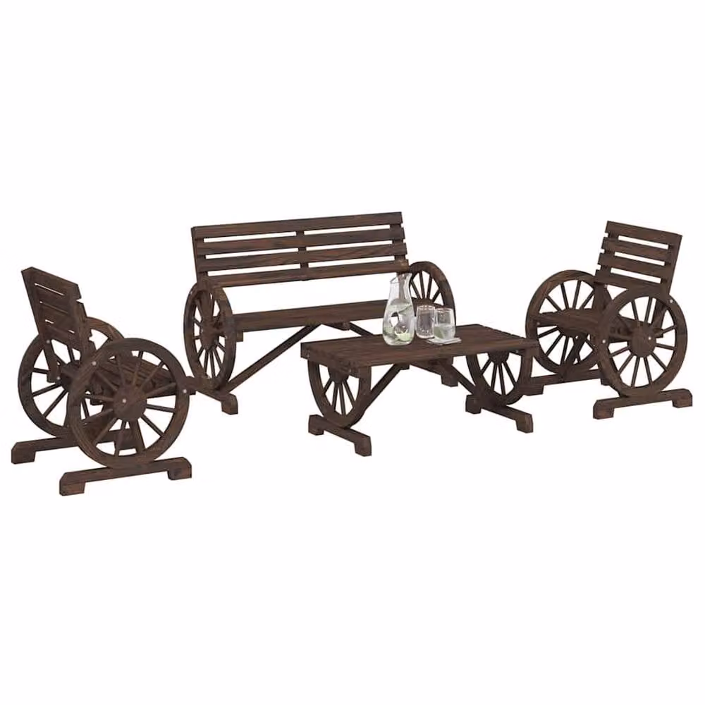 Berkfield Home 4 Piece Brown Solid Wood Fir Garden Lounge Set – 2