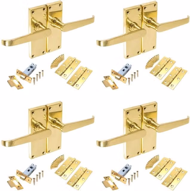 Golden Grace Polished Brass Victorian Lever Latch Internal Door Handle Set of 4