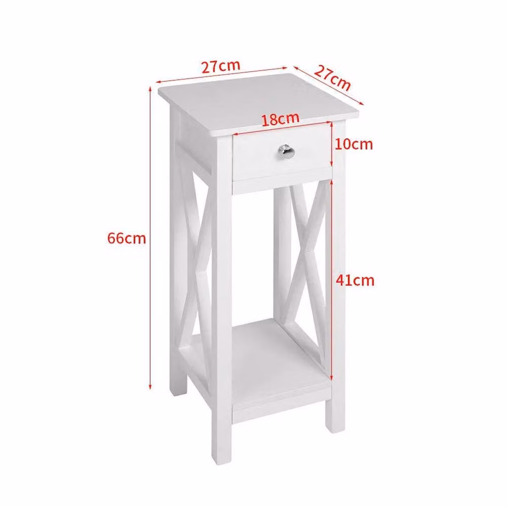 EONLION Small Slim Wooden Side Table and Nightstand in White, Height: 100 cm – 2
