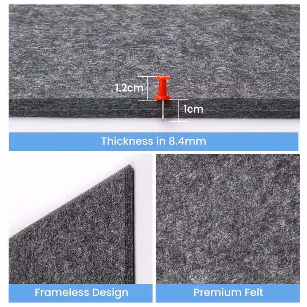 SPETLEK 6 Pcs Felt Board Tiles with 30 Pins in Dark Grey and Black, W/D/H: 30 x 30 x 30 cm – 3