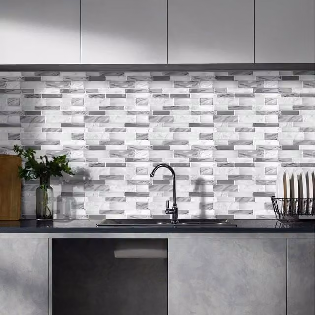 Lifeideas 10 Piece Modern Grey Self Adhesive Rectangular Plastic Backsplash Wall Stickers, Width: 30.5 cm