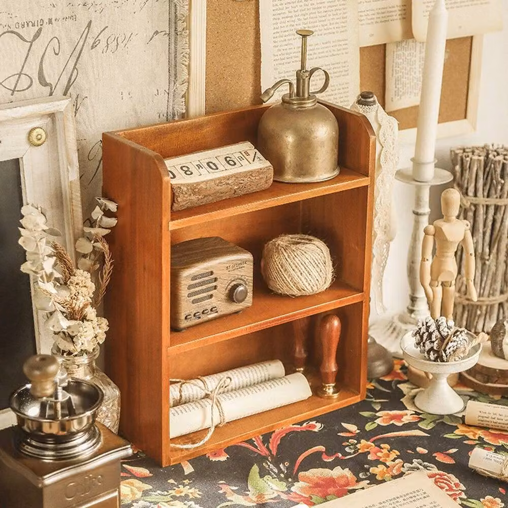 Kelvenix Retro Brown Lacquered Wood Wall Mounted Shelf Cabinet with Back Panel – 4
