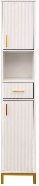 KORVIXA Slim Tall White Bathroom Storage Cabinet with 2 Hinged Doors and Internal Shelves