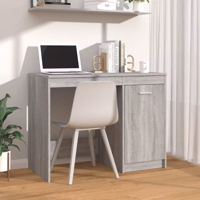 Berkfield Home Modern Writing Desk in Grey Sonoma, W/D/H: 100 x 50 x 76 cm
