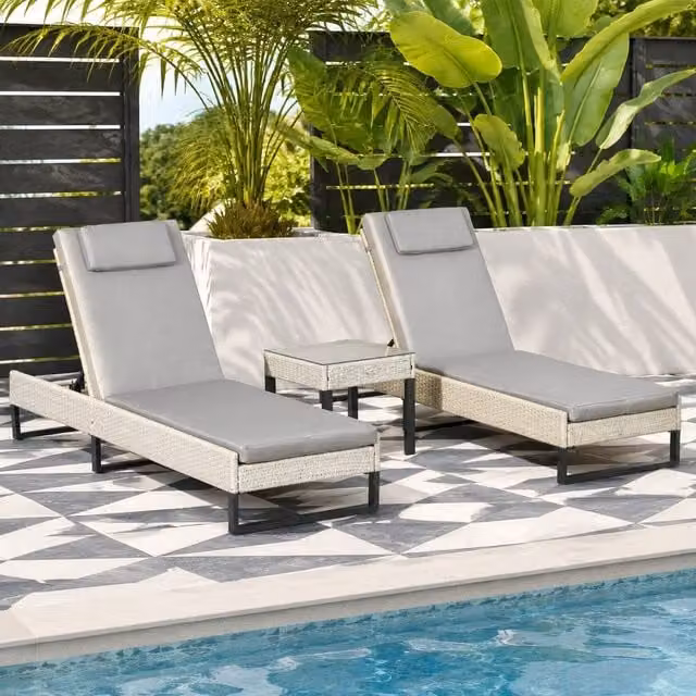 STILVORA Sun Lounger Set with 5-Position Recliner and Weatherproof Cushions in Light Grey – 1