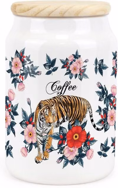 Purely Home Floral Tiger Ceramic Coffee Storage Canister in Pink and White