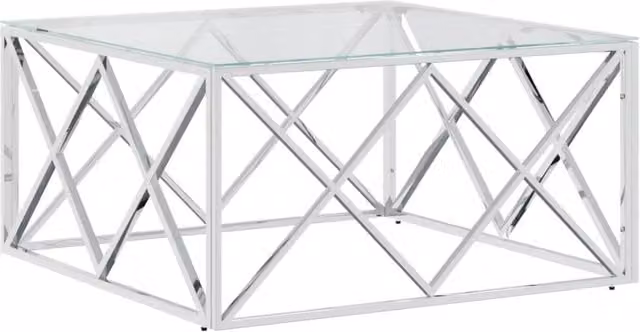 Berkfield Home Modern Square Coffee Table in Silver with Glass and Stainless Steel, W/D/H: 80 x 80 x 40 cm