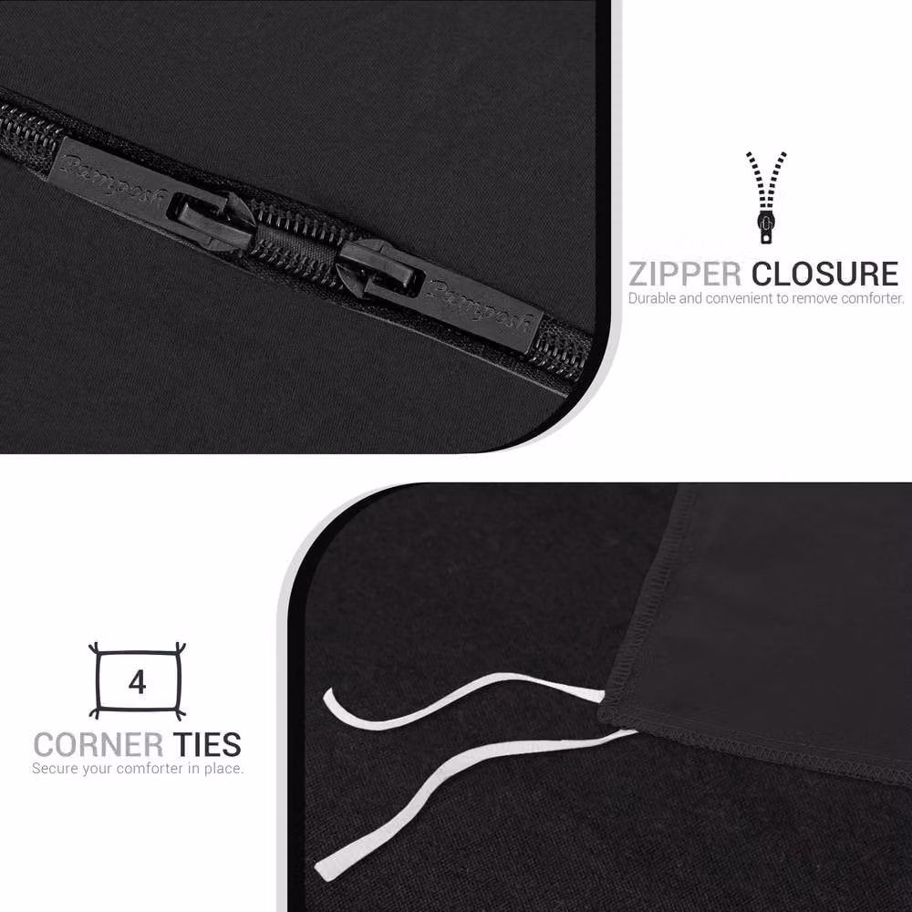 Lazzaro Home Premium Reversible Microfibre Duvet Cover and Pillowcase Set, Black, Super King – 6
