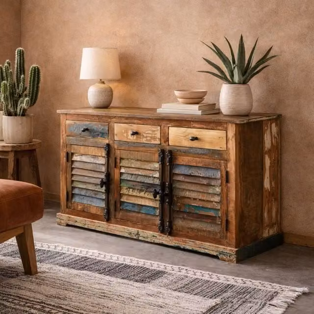 Wyld Haus Seattle Large Reclaimed Wood Sideboard with 3 Drawers and 3 Doors in Brown – 1