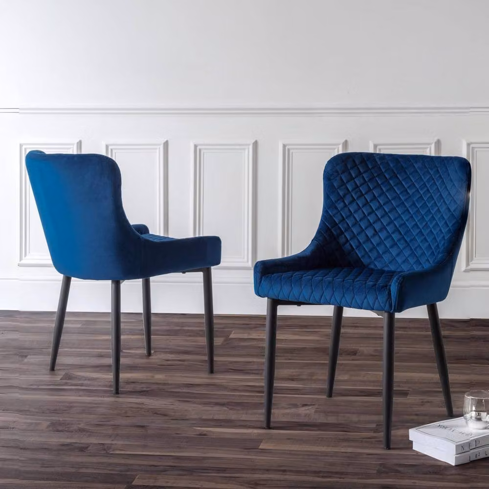 Cheshire Cromwell Set of 2 Modern Blue Velvet Dining Chairs – 5