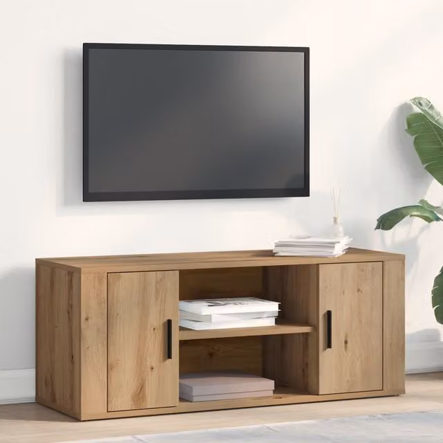 Berkfield Home Artisan Oak TV Cabinet in Brown, W/D/H: 100 x 35 x 40 cm