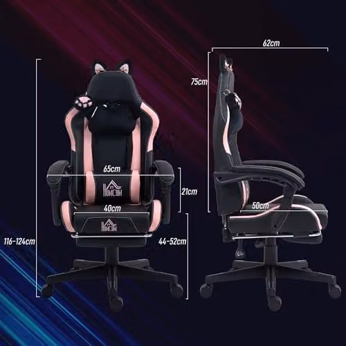 HOMCOM Black Faux Leather Gaming Chair for Adults with Headrest and Armrests – 3