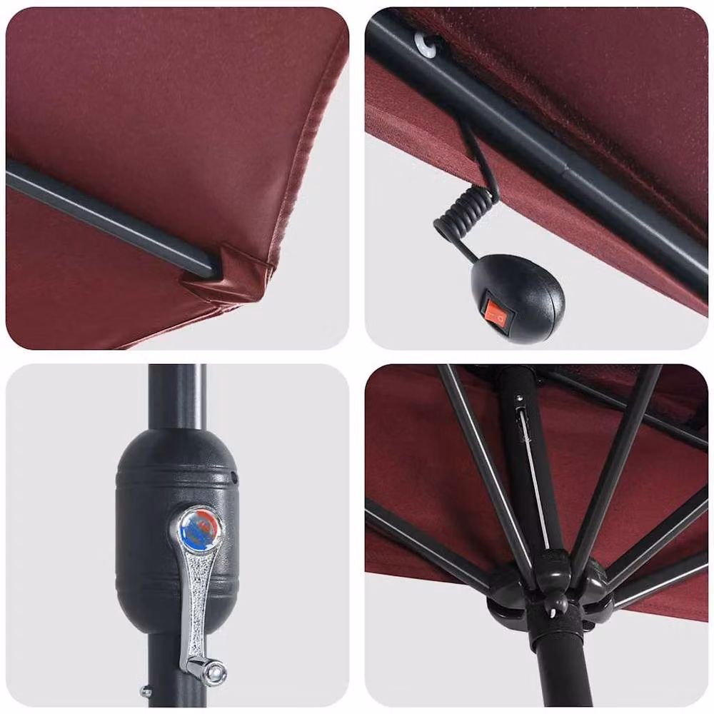 Berkfield Home Garden Parasol in Bordeaux Red with Aluminium Frame and Polyester Fabric – 4