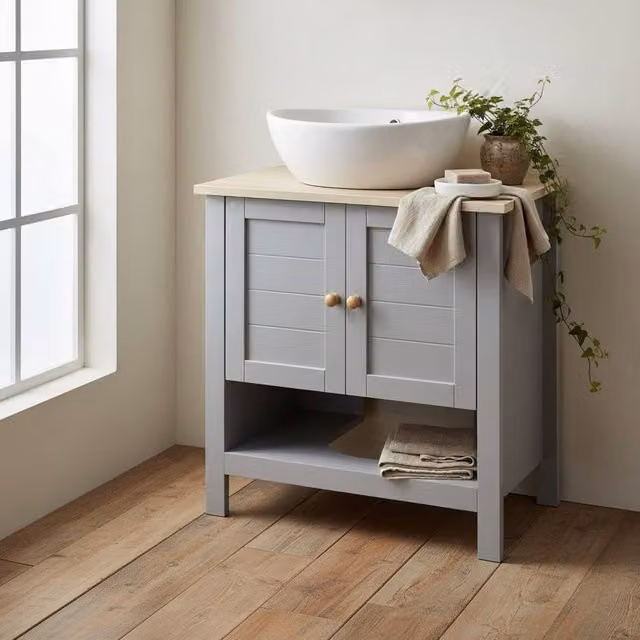 Wyld Haus Rola Grey Under Sink Bathroom Vanity Cabinet with Hinged Doors and Internal Shelves