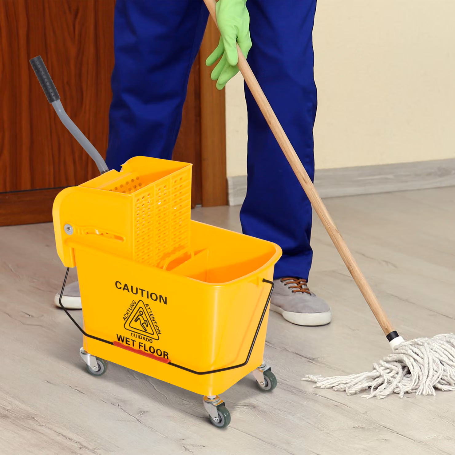 HOMCOM Como Mini Press Mop Bucket with Wringer, 20L, Yellow – 2