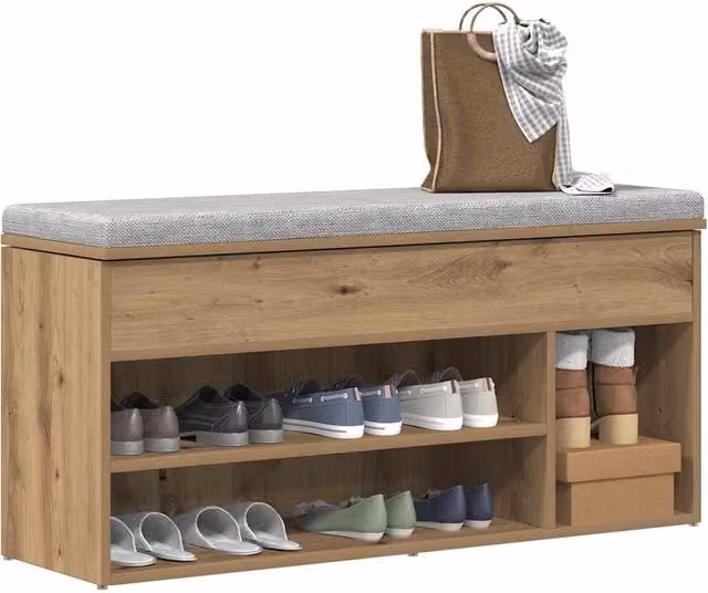 Berkfield Home Artisan Oak Shoe Bench in Brown, W/D/H: 102 x 30.5 x 45 cm – 1