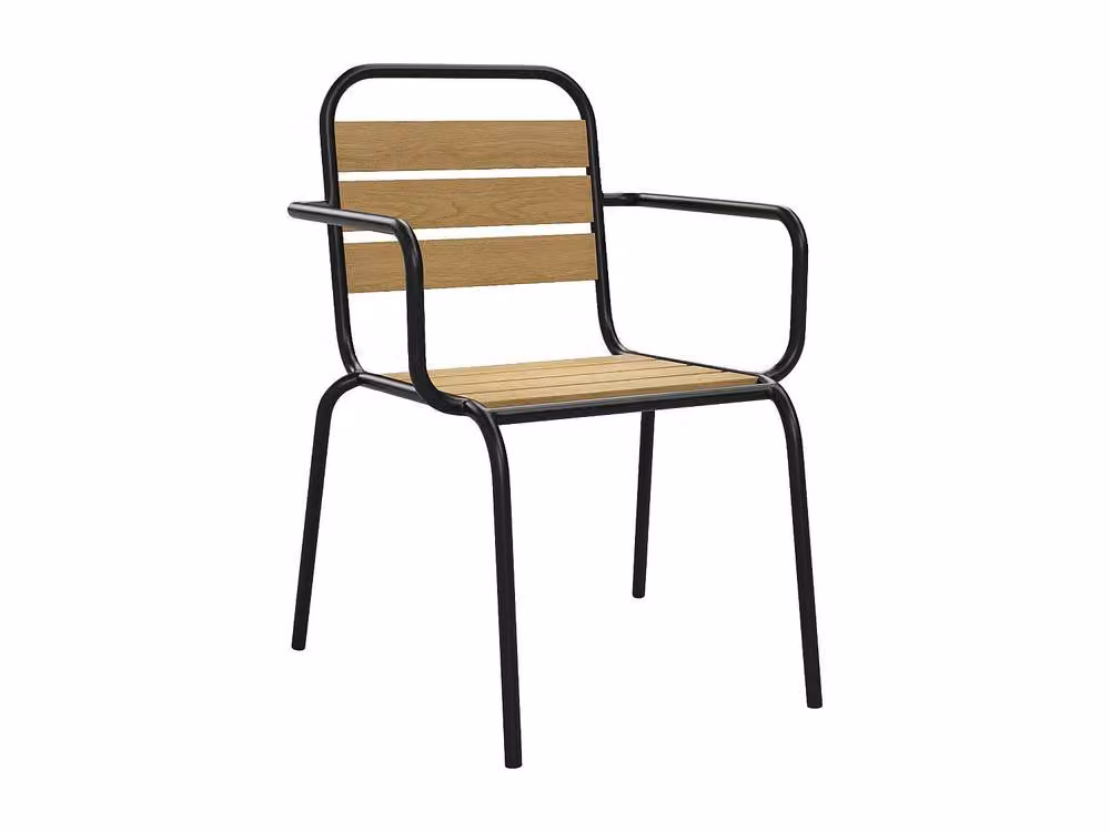 MYLIA Set of 2 Stackable Modern Garden Armchairs in Black Metal and Composite – 2