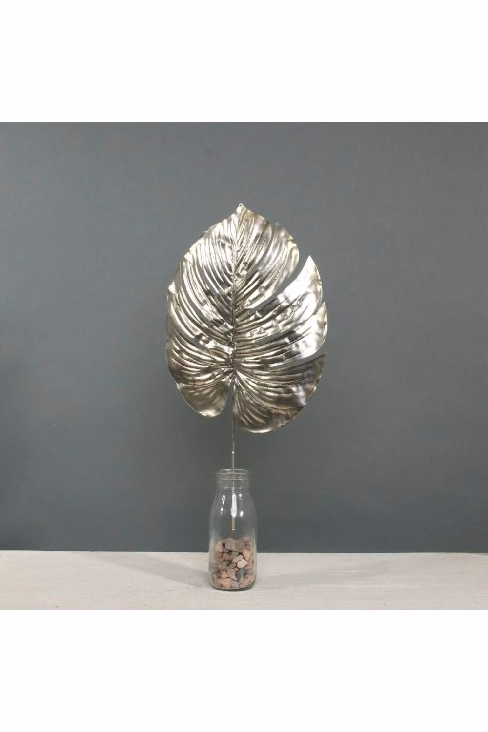 KDMD Champagne Metallic Monstera Leaf Medium 2 Pack in Silver – 2