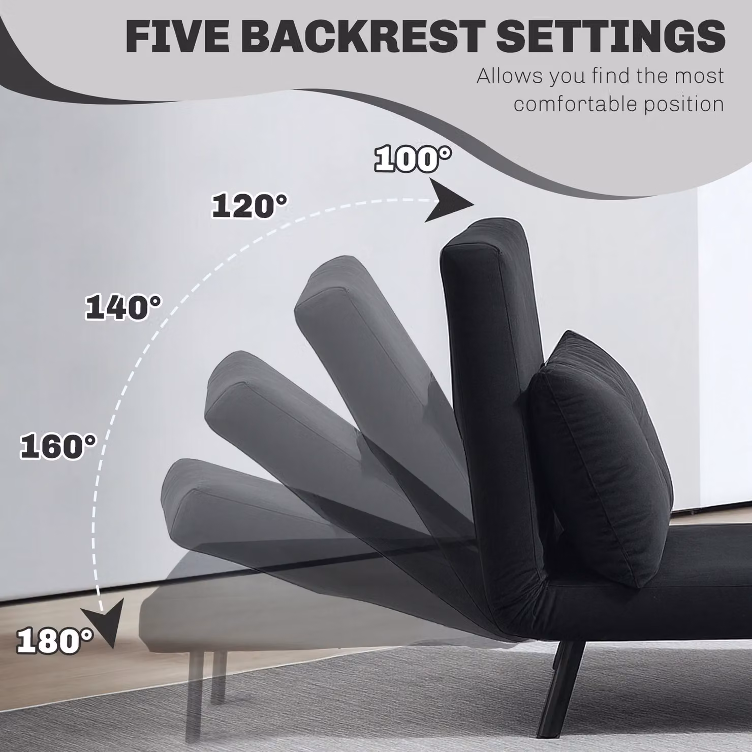 HOMCOM Black Velvet Fabric Click Clack Single Chair Bed Settee with Metal Frame – 5