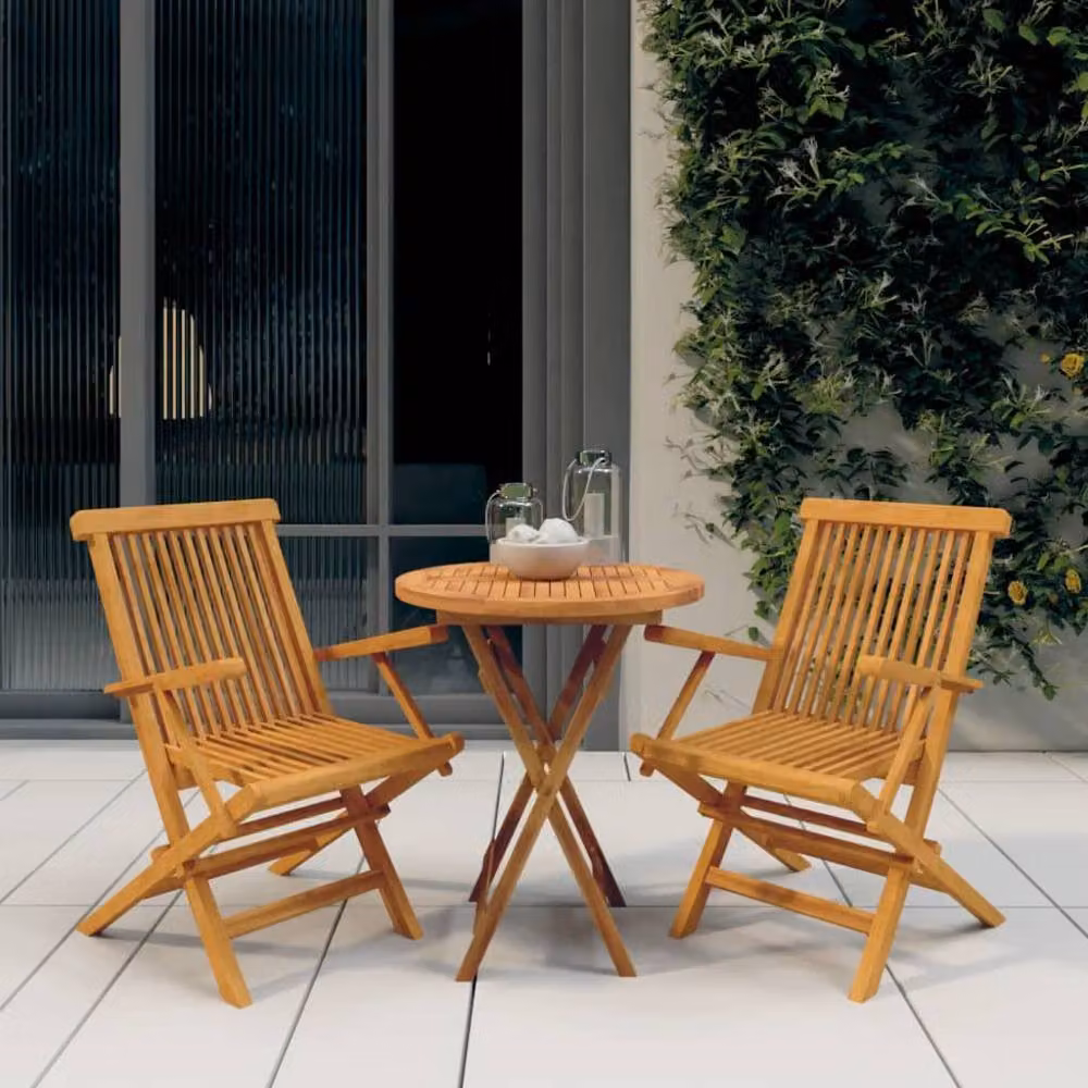 Berkfield Home Beautiful 3 Piece Solid Teak Wood Garden Dining Set in Brown – 2