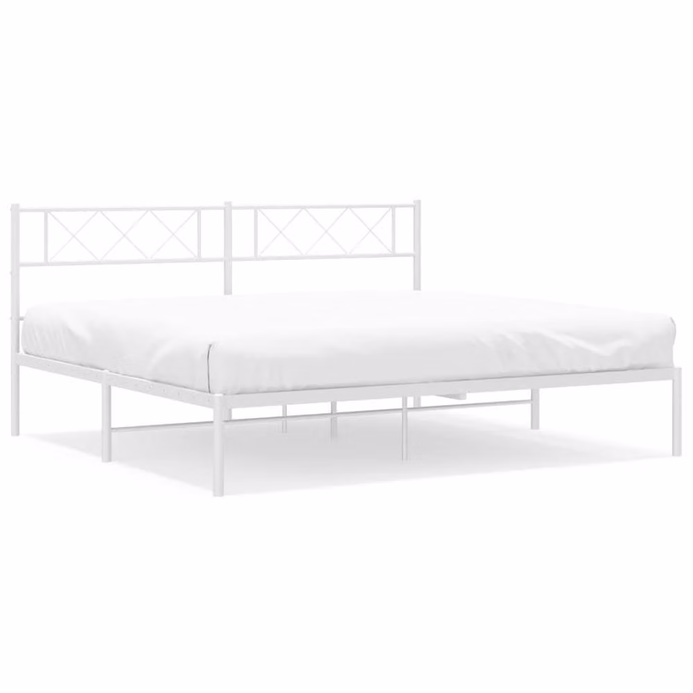 Berkfield Home Metal Bed Frame with Headboard in White, 200 x 200 cm – 2