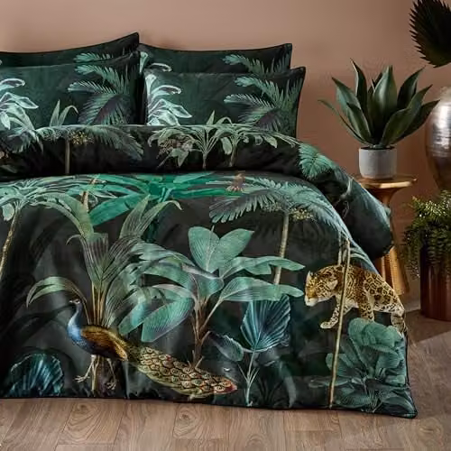Paoletti Siona Reversible Cotton Duvet Cover Set with Animal and Floral Design, Multicolour, W: 180 cm x L: 200 cm