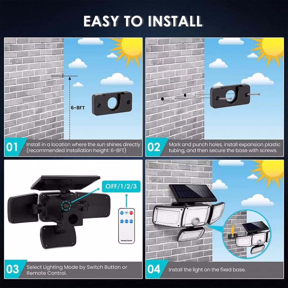 Havendro 346 LED Solar Power Motion Sensor Wall Light Outdoor Garden Floodlight in Black – 4