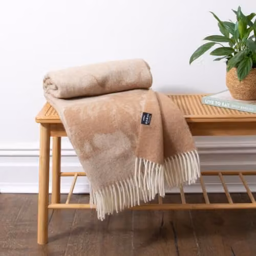 Simply Sheepskin Highland Cow Beige Jacquard Woven New Zealand Wool Blanket, W: 140 cm, D: 200 cm – 3