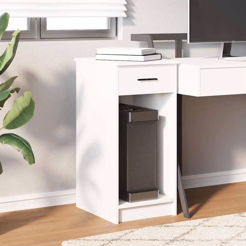 Berkfield Home Computer Tower Stand with Drawer, White, W/D/H: 35 x 45 x 77 cm – 2