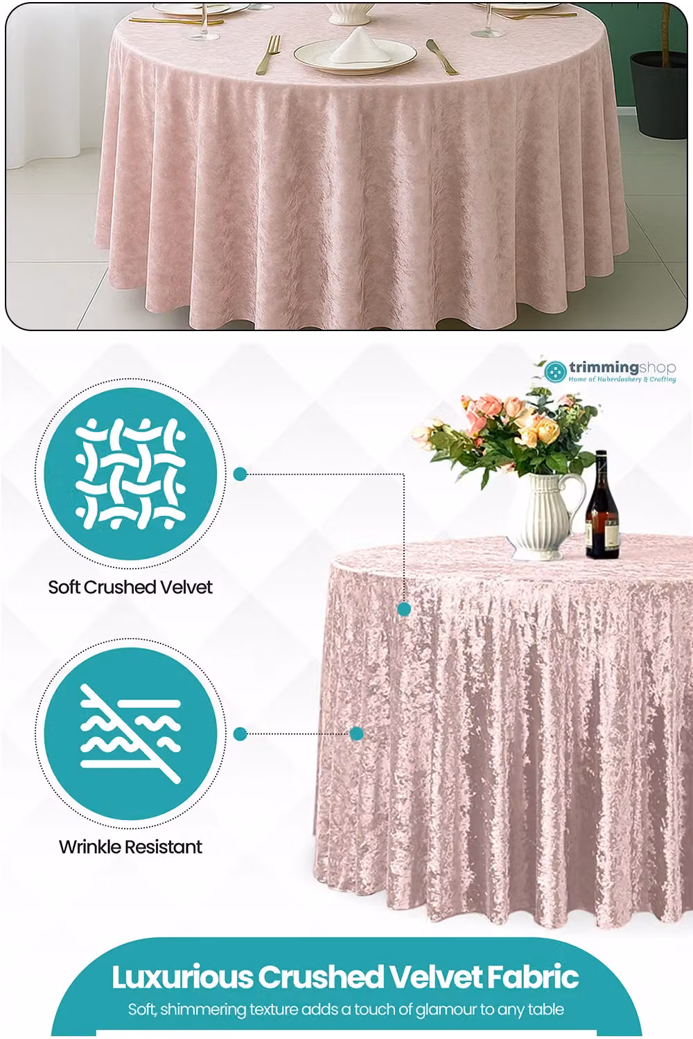 Neel Blue Pink Velvet Round Tablecloth, Diameter: 304.8 cm – 2