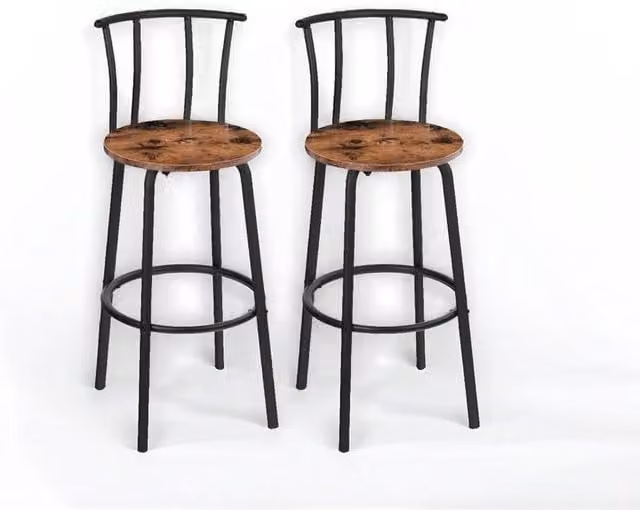 Modcraft Set of 2 Industrial Metal Bar Stools with Backrest in Brown