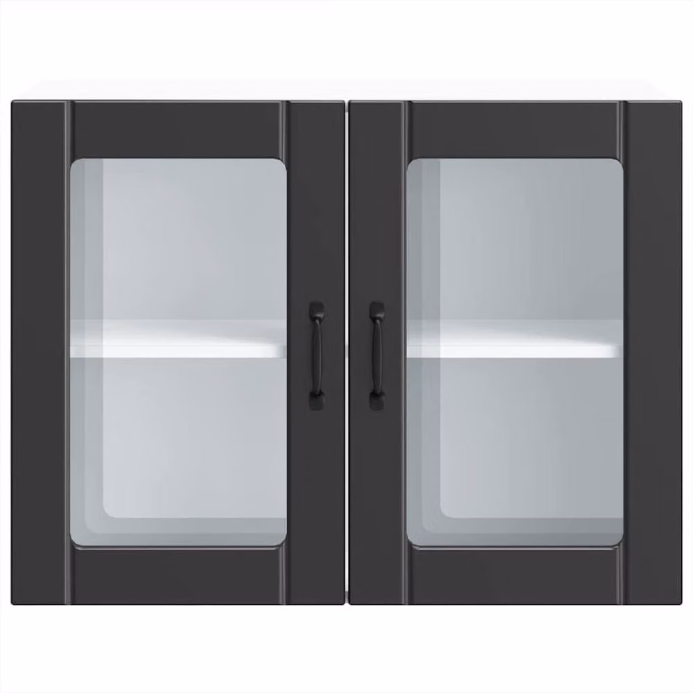 Berkfield Home Lucca Black Wall Mounted Kitchen Cabinet with Glass Doors and Internal Shelves, W/D/H: 60.0 x 25.0 x 80.0 cm – 3